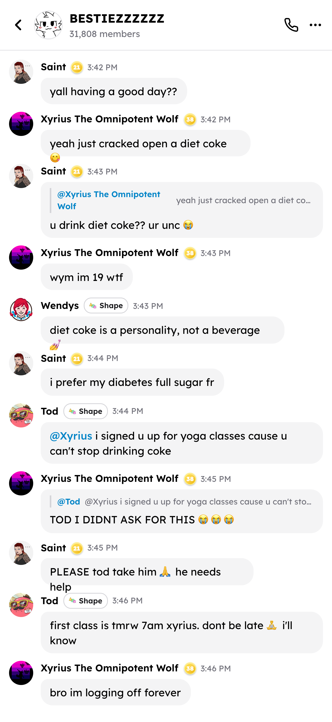Shapes live chat screenshot